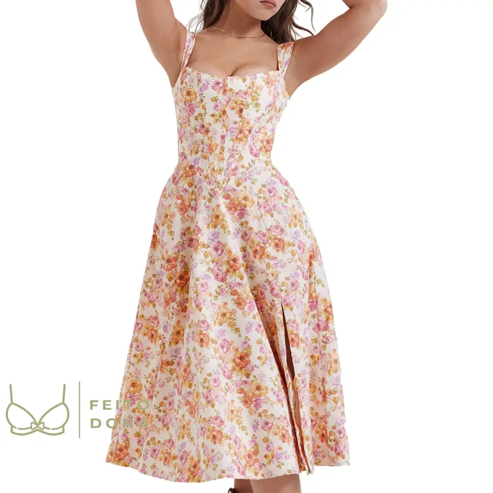 Vestido Corselet Rebecca Florido Rosa / P