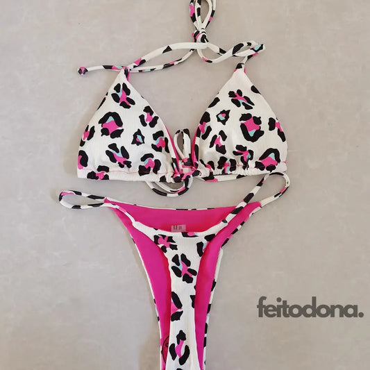 Biquíni Fio Dental Fauna Leopardo Rosa / P
