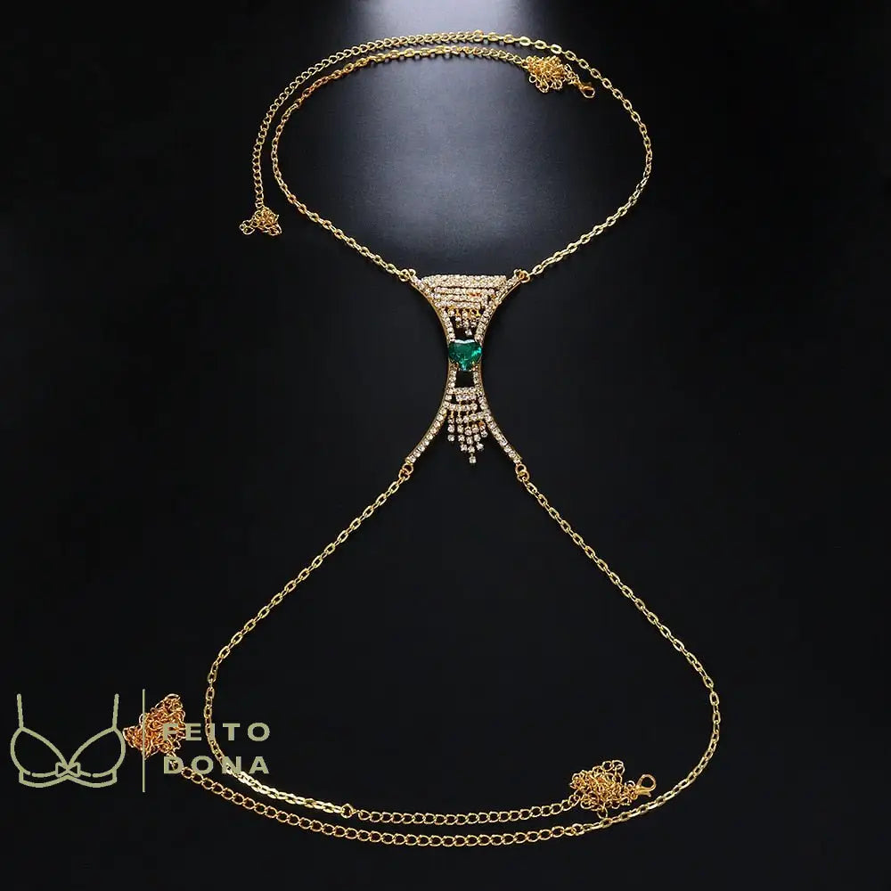 Body Chain Gal Dourado E Verde