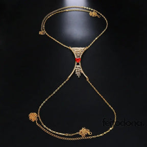 Body Chain Gal Dourado E Vermelho