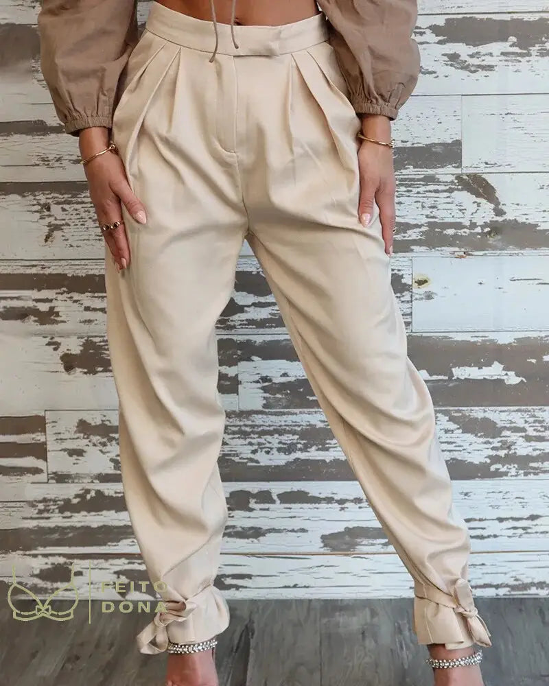 2023 Summer Satin High Waist Women Harem Pants Fashion Pockets Loose Casual Pleated Pencil Trousers