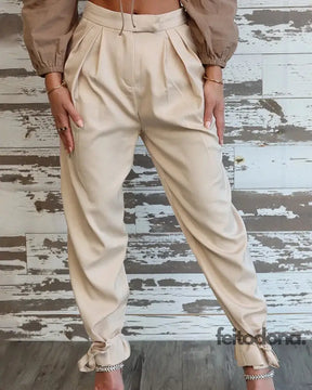 2023 Summer Satin High Waist Women Harem Pants Fashion Pockets Loose Casual Pleated Pencil Trousers