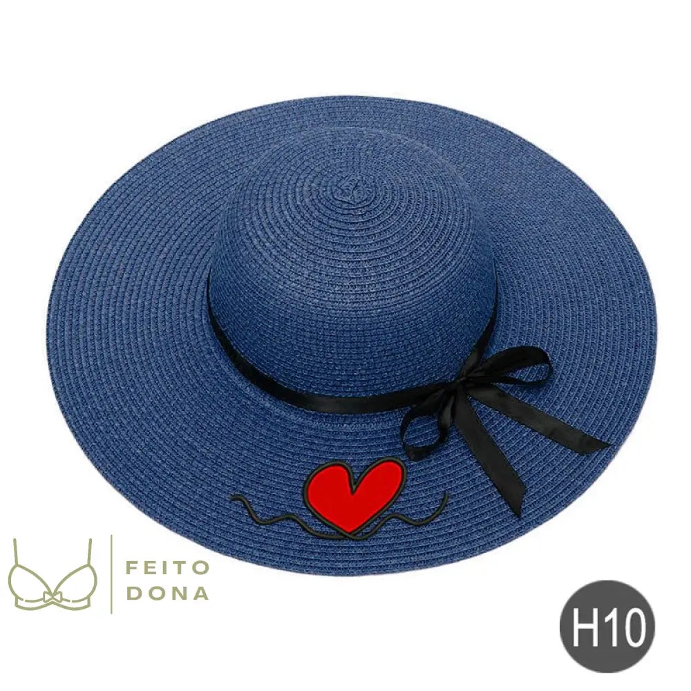 Chapéu De Palha Coração Personalizável Azul + 200000448