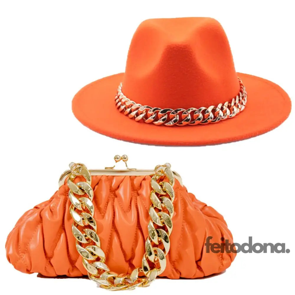 Combo Chapéu E Bolsa Lilly Laranja