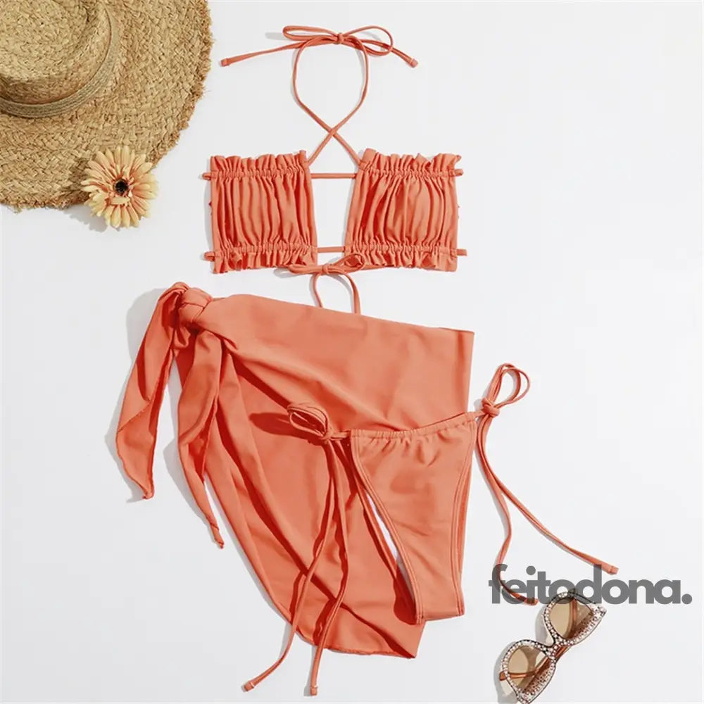 Conjunto Biquíni + Saia Brescia Laranja / P