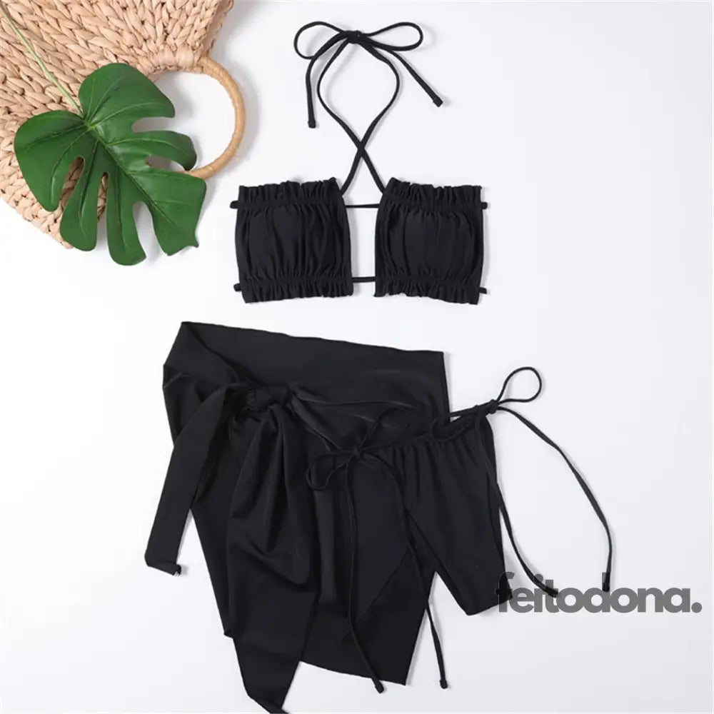 Conjunto Biquíni + Saia Brescia Preto / P