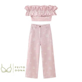 Trafza 2023 Women Fashion Sexy Crop Tops Pink Print Embroidery Sleeveless Backless Zipper Female