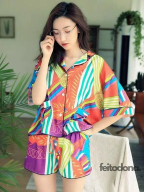 Conjunto Cetim Garden Luxo Pijama Curto / P/M