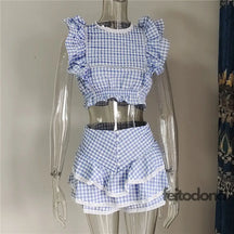 Conjunto Corinne Xadrez Azul / P