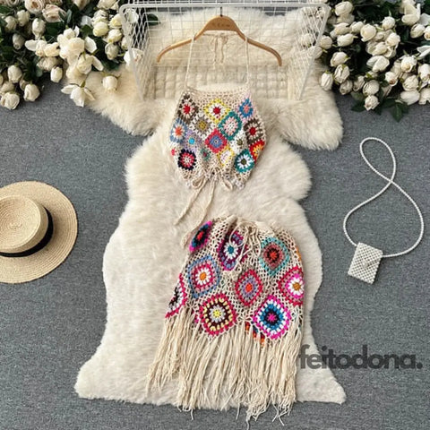 Conjunto De Crochê Eloá Bege / Tamanho Único