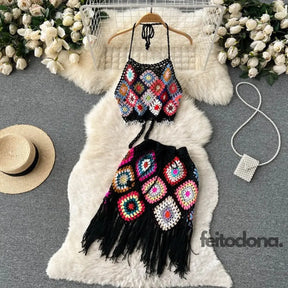 Conjunto De Crochê Eloá Preto / Tamanho Único