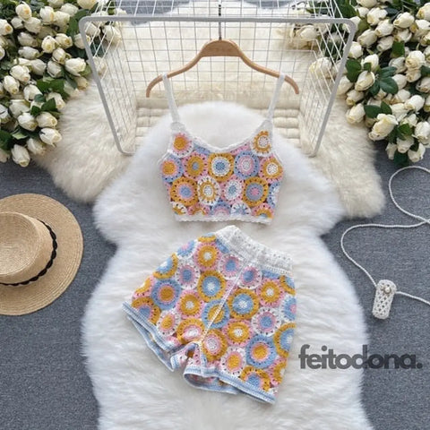 Conjunto De Crochê Gabriela Amarelo / Tamanho Único