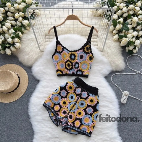 Conjunto De Crochê Gabriela Preto / Tamanho Único