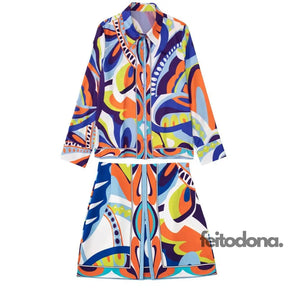 Conjunto Fashion Spax Colorido Com Saia Recortada / Pp (34/36)