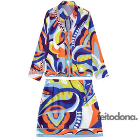 Conjunto Fashion Spax Colorido Com Saia Reta / Pp (34/36)
