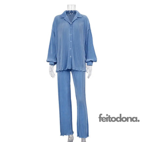 Conjunto Plissado Aluna Azul Claro / P