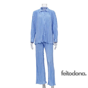 Conjunto Plissado Aluna Azul / P