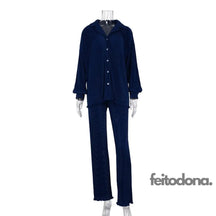 Conjunto Plissado Aluna Azul Petróleo / P