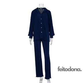 Conjunto Plissado Aluna Azul Petróleo / P