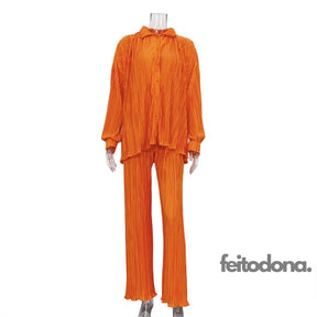 Conjunto Plissado Aluna Laranja / P