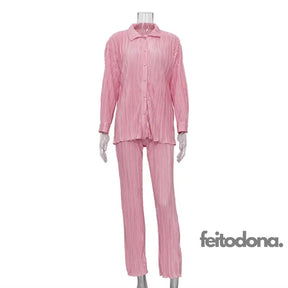 Conjunto Plissado Aluna Rosa Claro / P