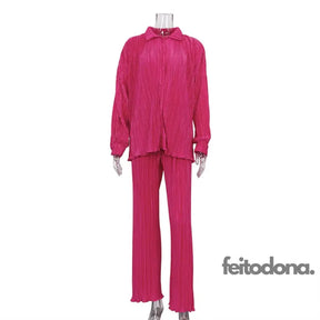 Conjunto Plissado Aluna Rosa Escuro / P