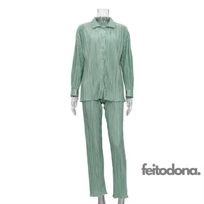 Conjunto Plissado Aluna Verde Acinzentado / P