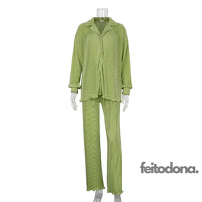 Conjunto Plissado Aluna Verde Musgo / P