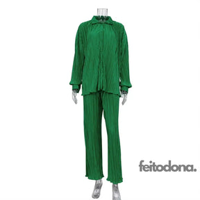Conjunto Plissado Aluna Verde / P