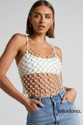 Crop Top De Pérolas Aine