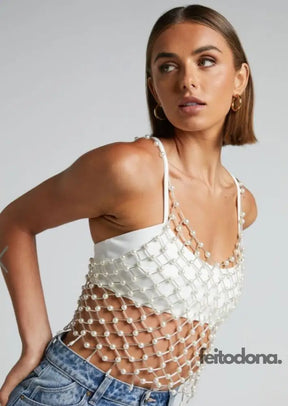 Crop Top De Pérolas Aine