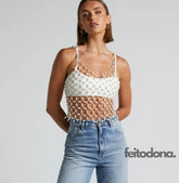 Crop Top De Pérolas Aine