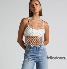 Crop Top De Pérolas Aine