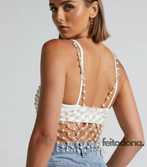 Crop Top De Pérolas Aine