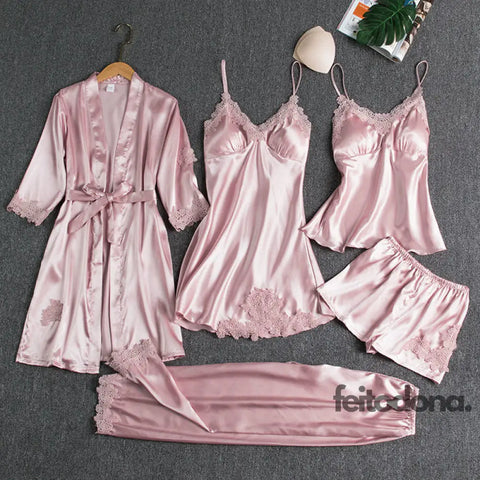Jogo De Pijamas 5 Peças Rosa / M