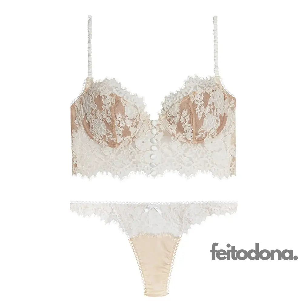 Lingerie Conjunto Mariah Branco C/ Bege / P 3120601