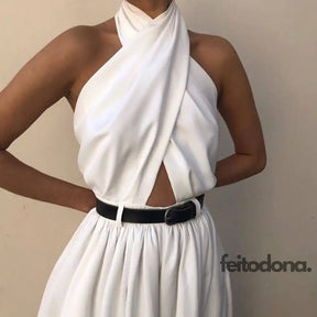 2021 Summer Womens Jumpsuit Sexy Sleeveless Halter White Backless Pants Temperament Elegant Wide Leg