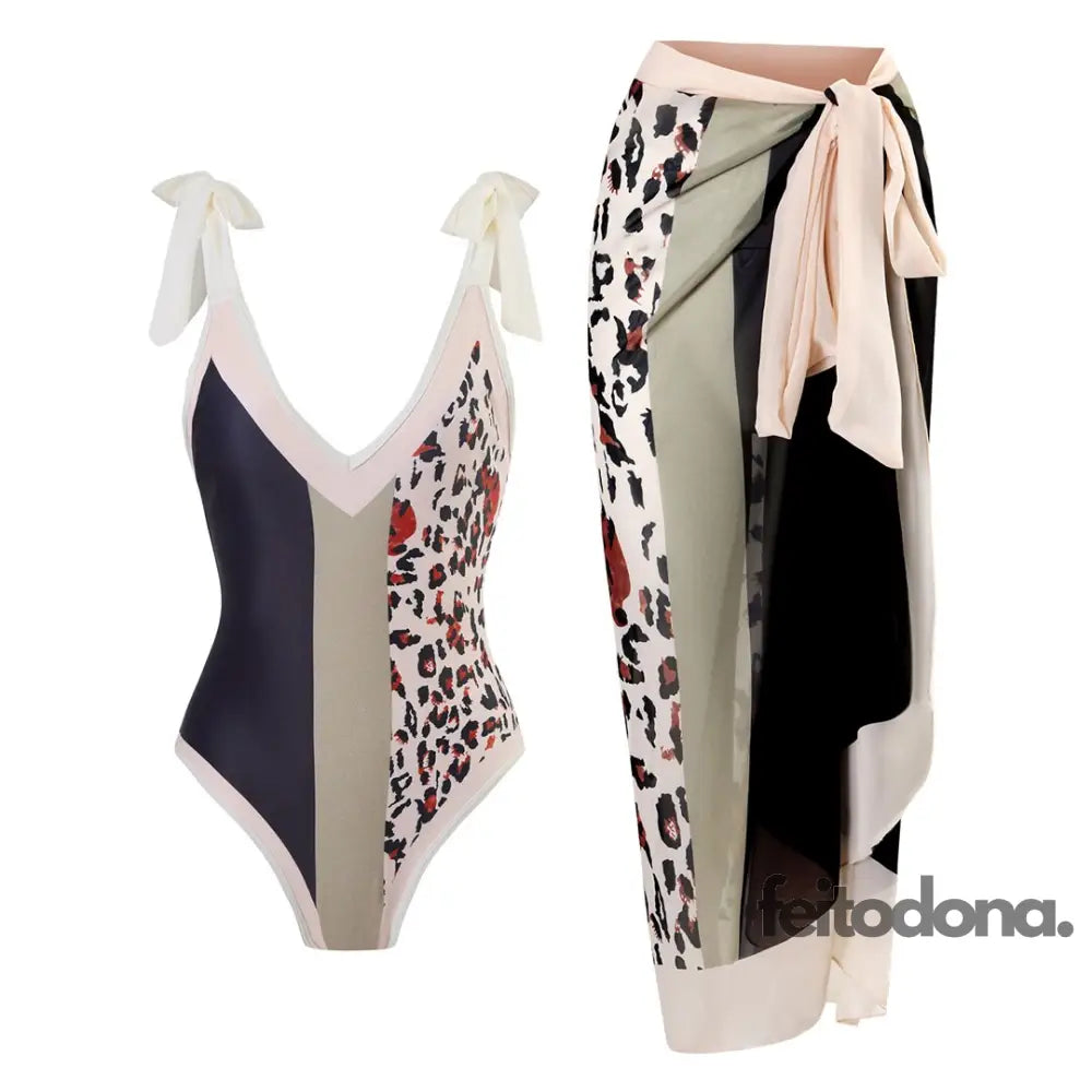 Maiô Ou Pareô Dellas Conjunto Leopardo / P