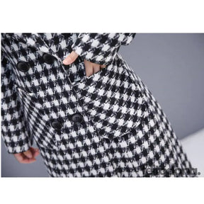 2023 Fashion Spring Plaid Woolen Jacket Ladies Clothing Elegant Slim Temperament Long Outwear