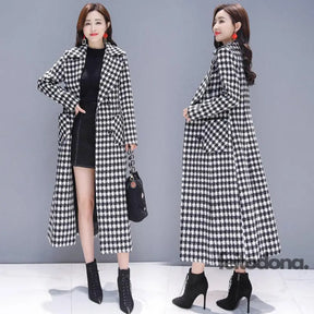 2023 Fashion Spring Plaid Woolen Jacket Ladies Clothing Elegant Slim Temperament Long Outwear
