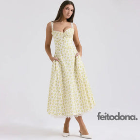 Midi Dress Sinfonia Floral Amarelo / Pp
