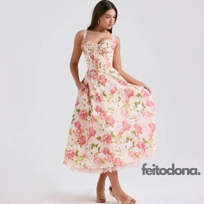 Midi Dress Sinfonia Floral Rosado / Pp