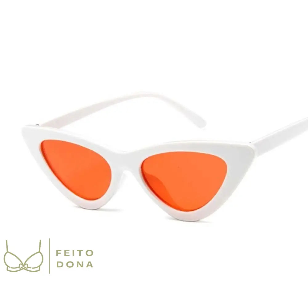 Óculos De Sol Gatinho Branco Com Laranja