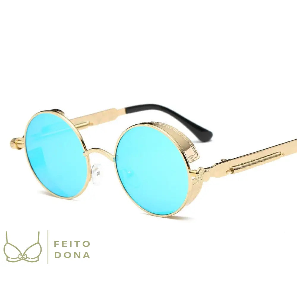 Óculos De Sol Lupa Dourado Com Lente Azul / Other