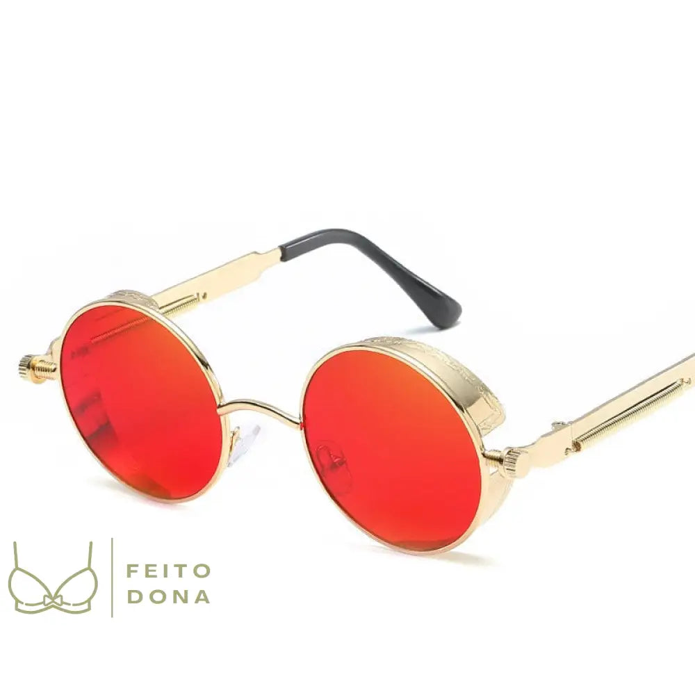 Óculos De Sol Lupa Dourado Com Lente Vermelha / Other