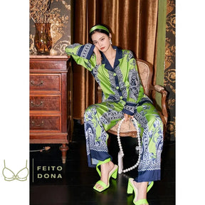 Pijama Cetim Bohemian Luxo Verde / P/M