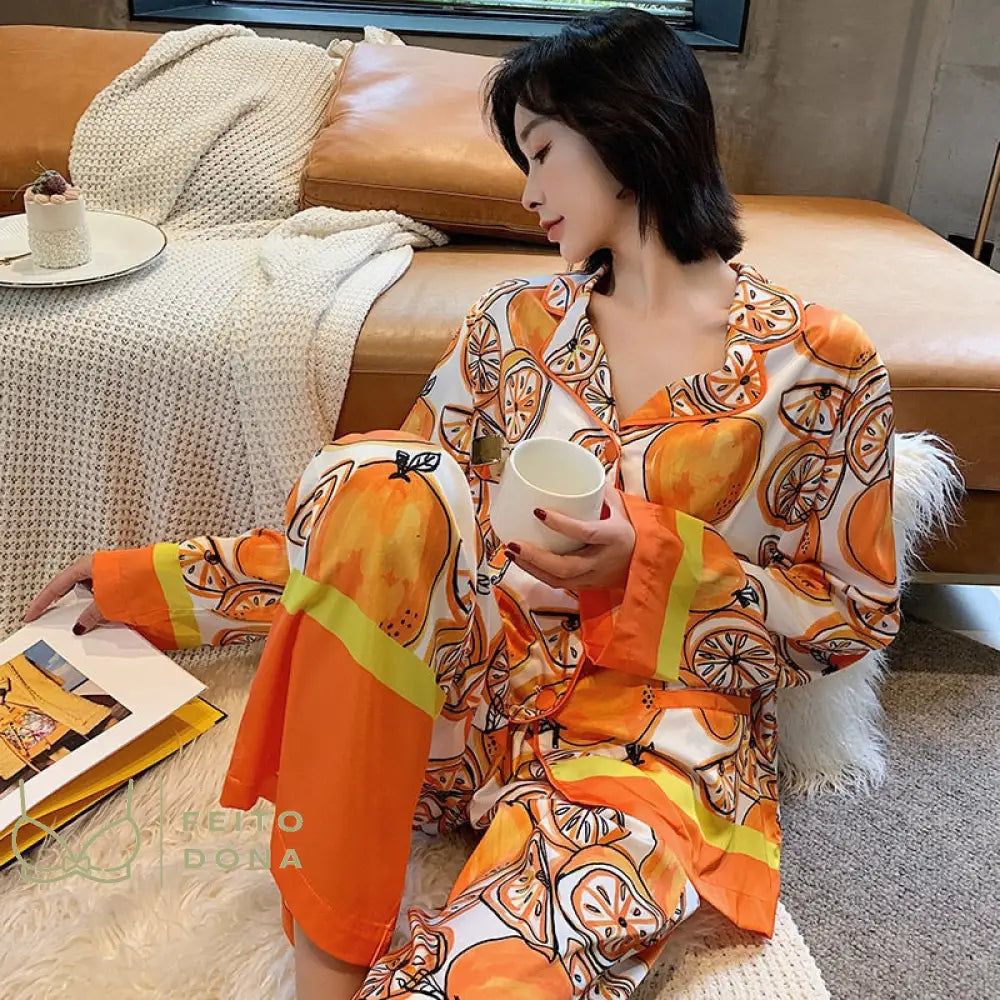 Pijama Cetim Orange Luxo