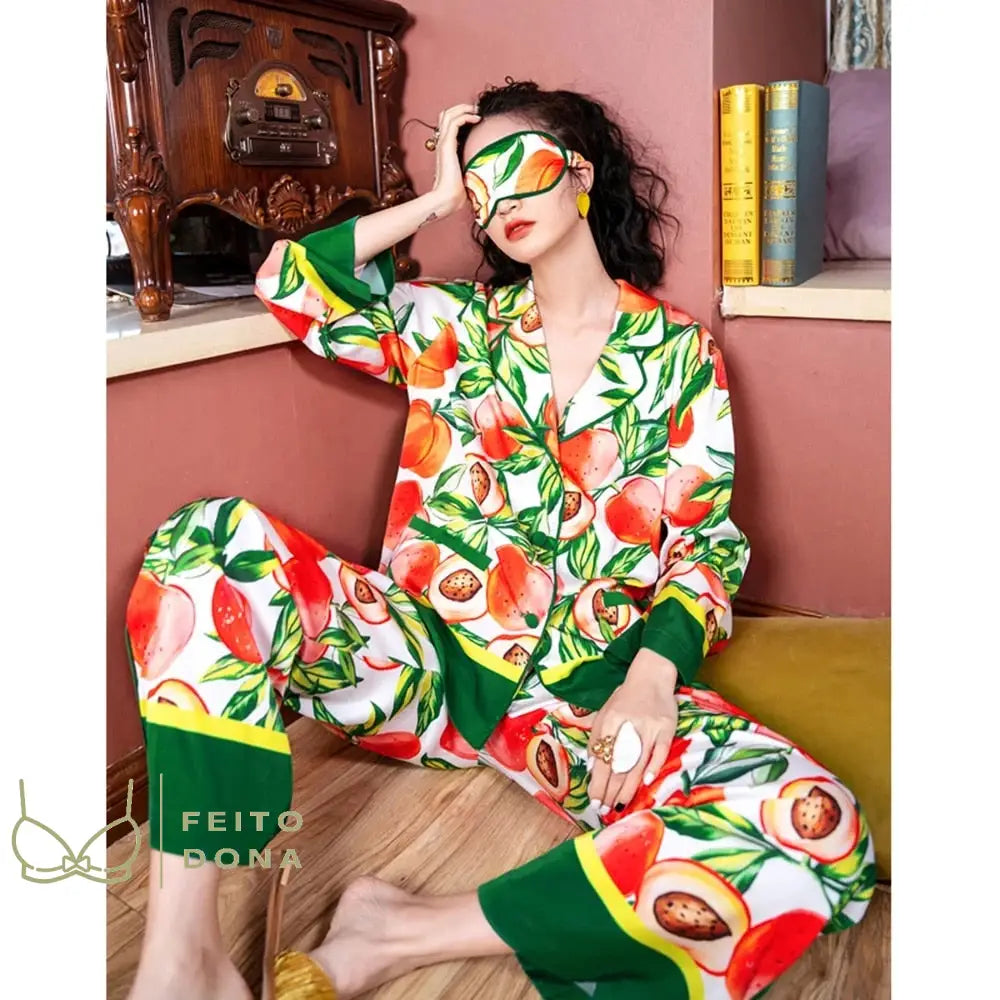 Pijama Cetim Tropical Luxo
