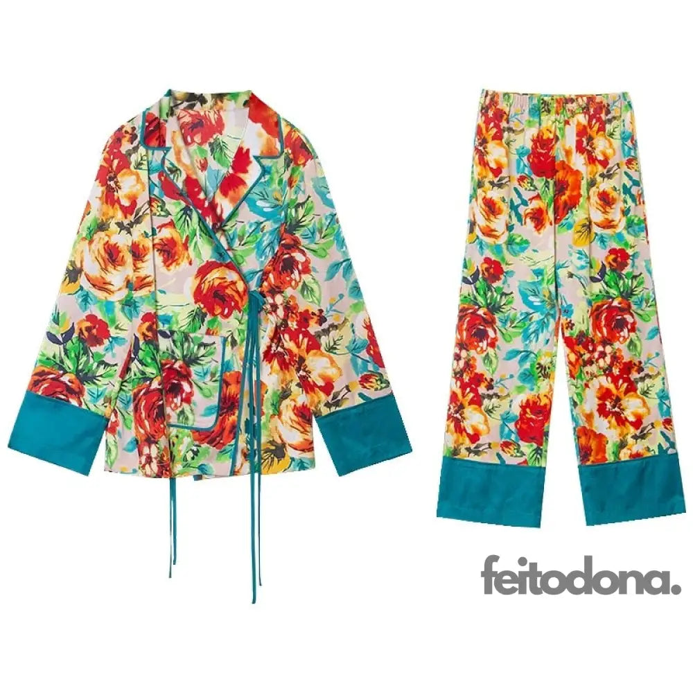 Pijama Cetim Venture Luxo Floral / P/M