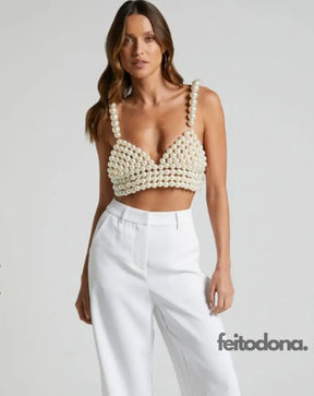 Top Crop Perólas Midi